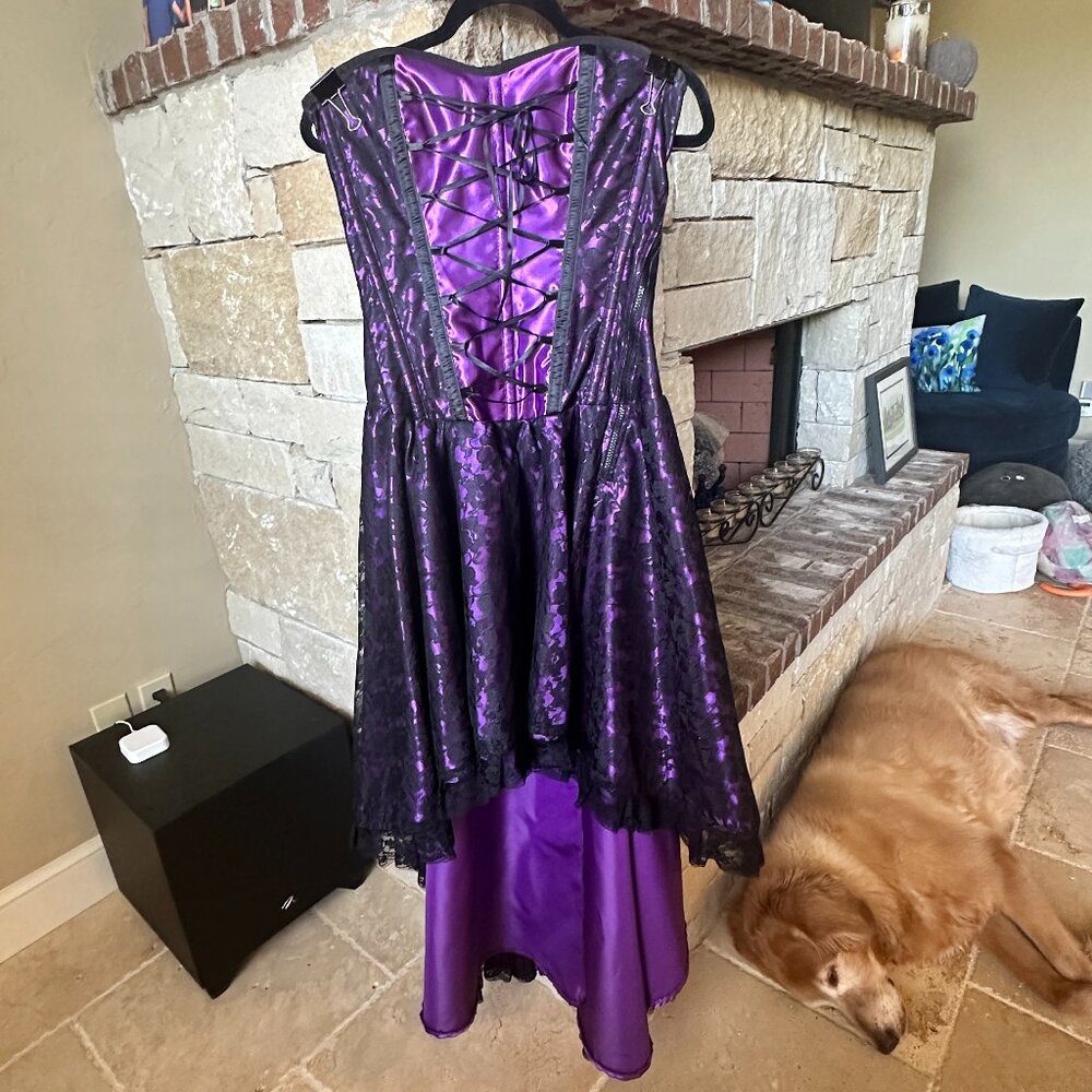 Burleska High Low Satin Corset Purple Dress Black Floral Lace Overlay Size 8